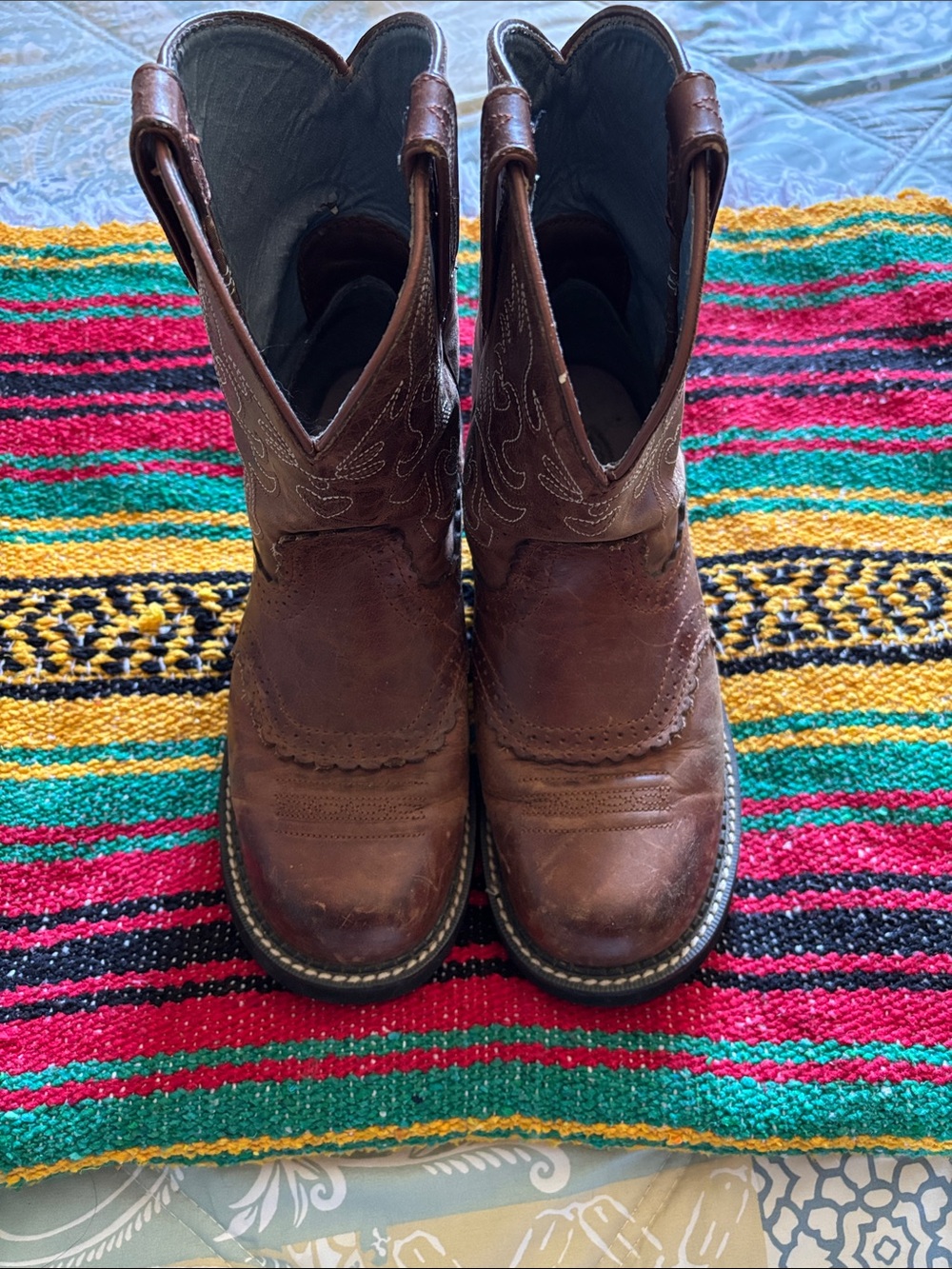 Ariat Brown Leather Cowboy Boots with Light Blue Interior